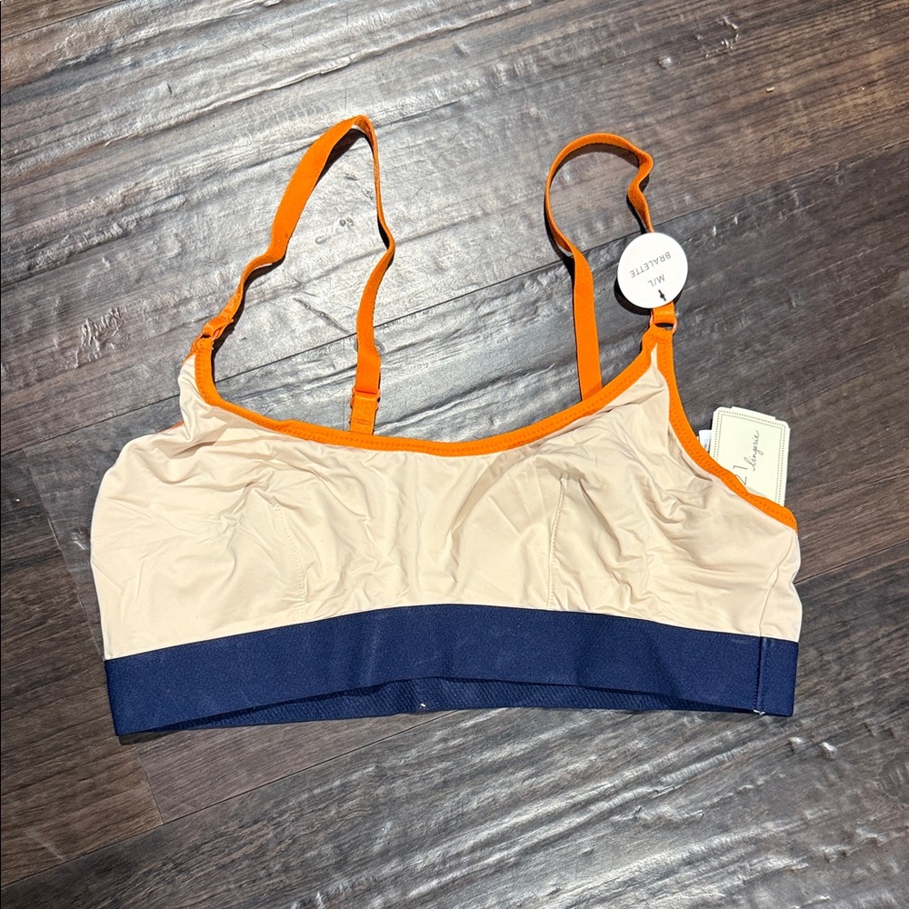 Forever 21 Nude Bralette with Orange Trim and Navy Band